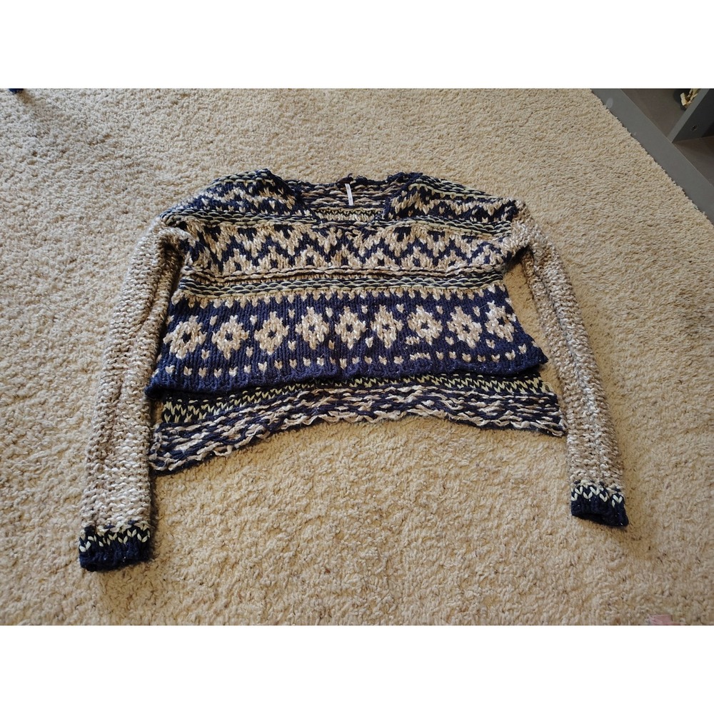 Free People Fair Isle Chunky Knit Hooded Sweater XS